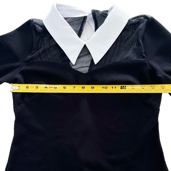 Boston Proper Black Sheer Mesh Panel Dress White Collar Cuffs Size 10 - Picture 10 of 11